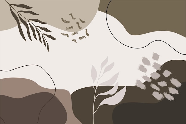 Fondo abstracto con tonos neutros de tierra y formas botánicas orgánicas