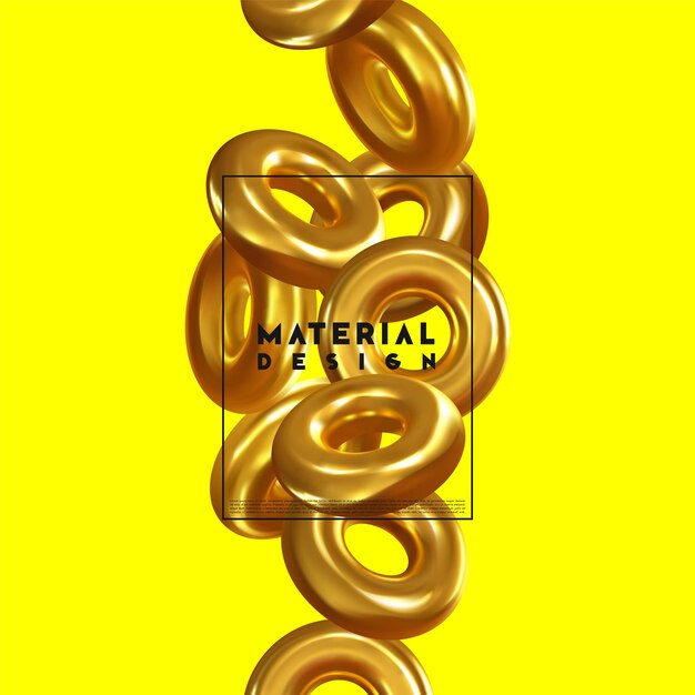 Fondo abstracto con tor 3d geométrico realista, anillo de oro, formas de donut. ilustración vectorial