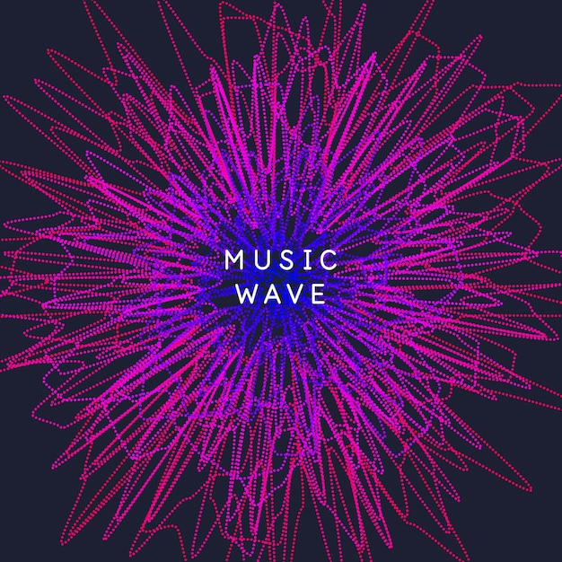 Fondo abstracto de vector de cartel de música con línea de ondas dinámicas y partículas