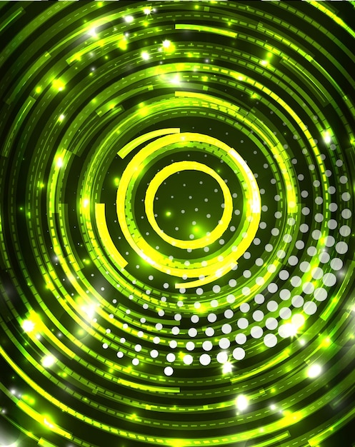 Fondo abstracto de vector de círculos verdes de neón