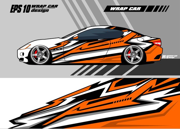 Fondo abstracto de vector de envoltura gráfica de calcomanía de coche de rally vector premium naranja