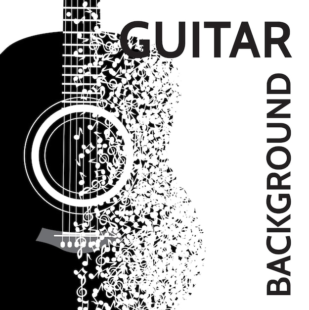 Fondo abstracto de vector con guitarra y notas