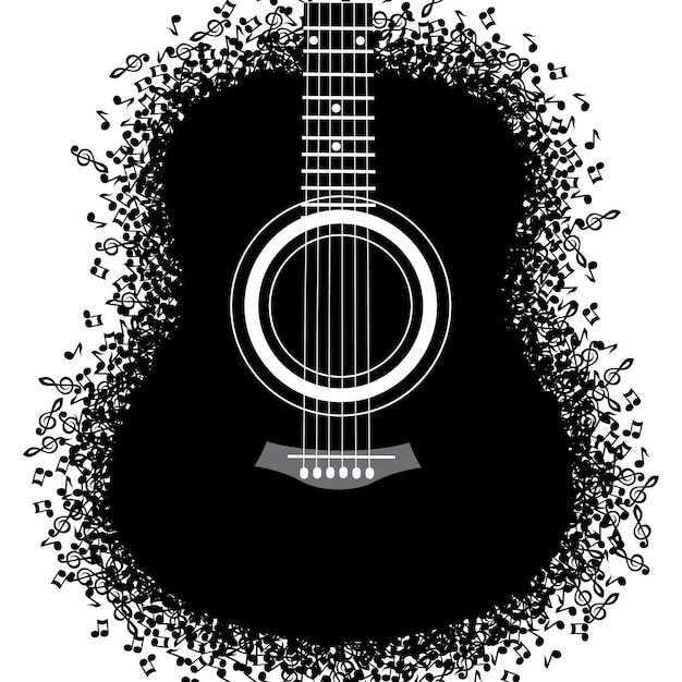 Fondo abstracto de vector con guitarra y notas