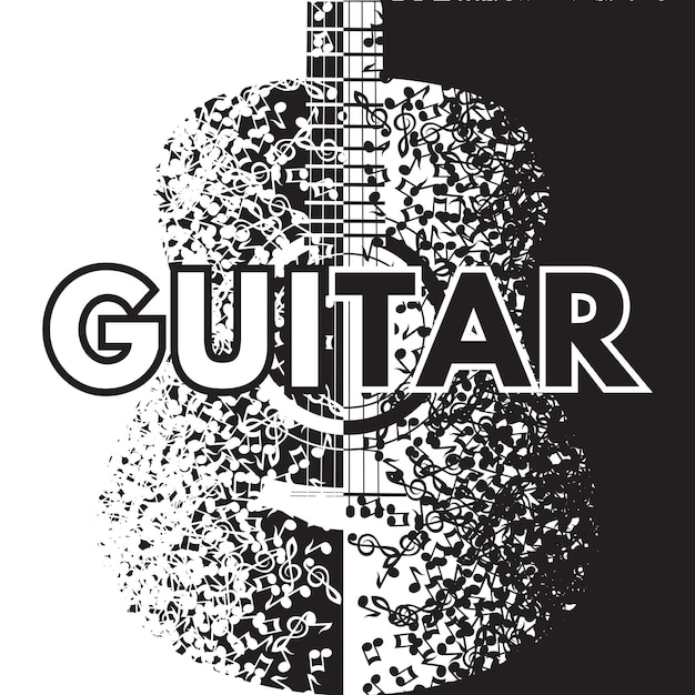 Fondo abstracto de vector con guitarra y notas