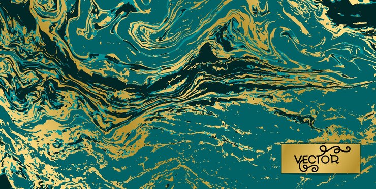 Vector fondo abstracto de vector mármol océano onda verde y oro