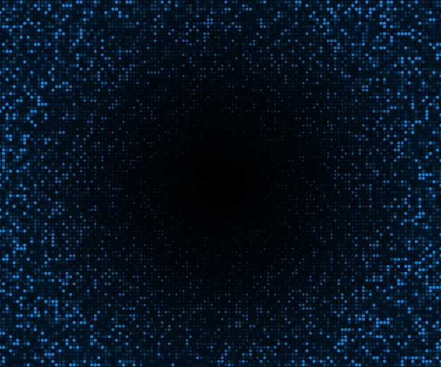 Fondo abstracto del vector. Mosaico que brilla intensamente de estrellas en el fondo azul marino. Efecto de semitono