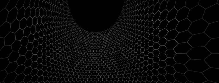 Vector fondo abstracto de vector de tecnología con malla de hexágonos, abstracción 3d de nanotecnología y ciencia, electrónica y estilo digital, perspectiva dimensional de red de alambre.