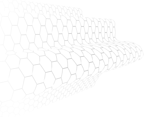 Fondo abstracto de vector de tecnología con malla de hexágonos, abstracción 3D de nanotecnología y ciencia, electrónica y estilo digital, perspectiva dimensional de red de alambre.