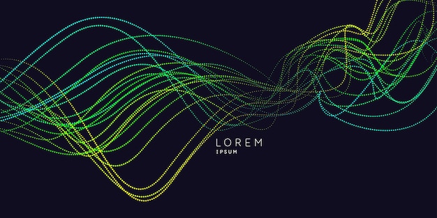 Fondo abstracto vectorial con línea de ondas dinámicas y partículas