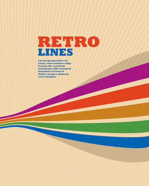 Fondo abstracto vectorial lineal en todos los colores del arco iris líneas de estilo retro en perspectiva dimensional 3D arte de carteles vintage