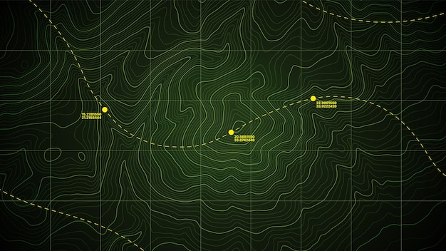 Fondo abstracto vectorial de mapa topográfico militar con contorno en verde oscuro