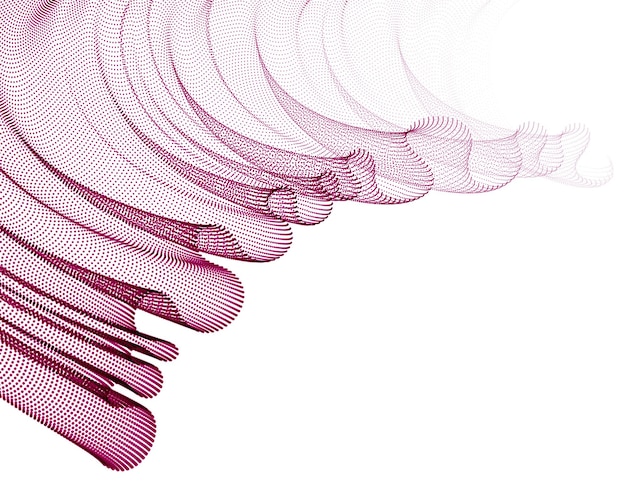 Fondo abstracto vectorial con ola de partículas que fluyen, líneas de forma de curva suave, textil de tul transparente en el viento. Malla combinada mágica de puntos de forma 3d.