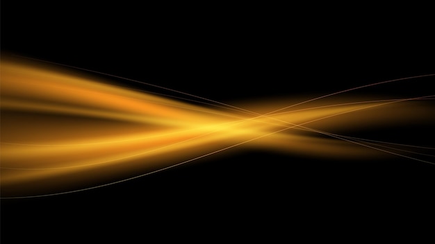 Fondo abstracto vectorial con ondas amarillas, naranjas y doradas sobre un fondo negro Flujos de aire cálido de llama mágica para pancarta o cubierta