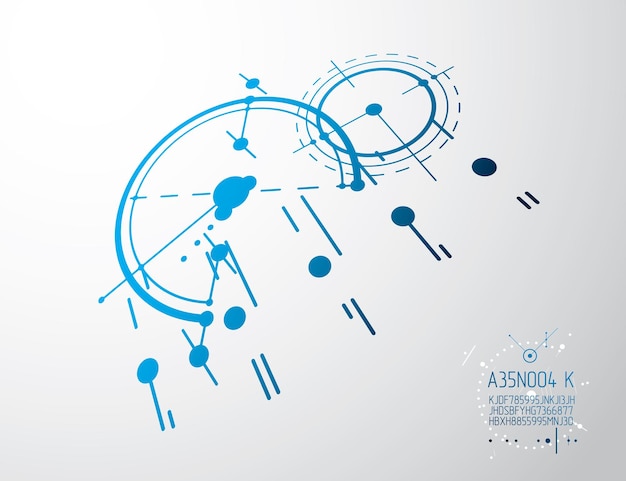 Fondo abstracto vectorial de tecnología de ingeniería mecánica, abstracción cibernética con esquemas industriales innovadores. Ilustración gráfica de arte.