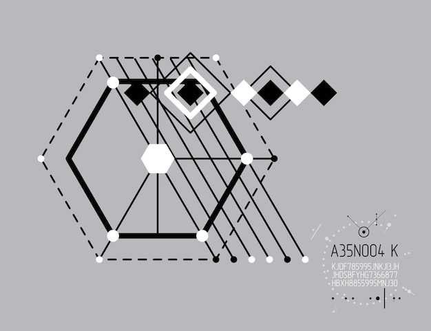 Fondo abstracto vectorial de tecnología de ingeniería mecánica, abstracción cibernética con esquemas industriales innovadores. Ilustración gráfica de arte.