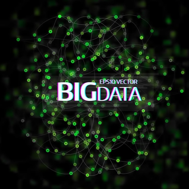 Fondo abstracto de visualización de big data con matriz de puntos y estructura de conexión de líneas ilustración vectorial