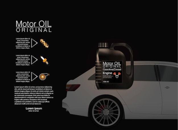Fondo de aceite de motor de botella, en el contexto del coche. ilustración vectorial