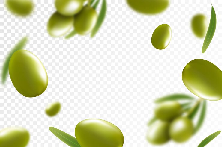 Vector fondo de aceitunas aceitunas voladoras o que caen aisladas sobre fondo transparente se pueden utilizar para publicidad de embalaje banner poster print diseño 3d realista producto natural ilustración vectorial