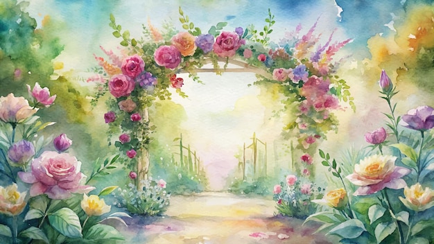 Fondo de acuarela con decoraciones de arcos florales