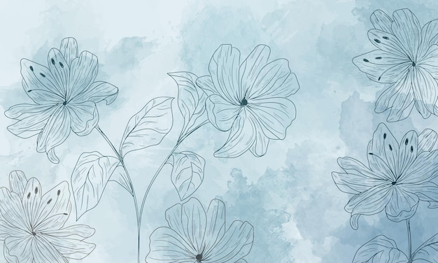 fondo de acuarela con elementos florales dibujados a mano