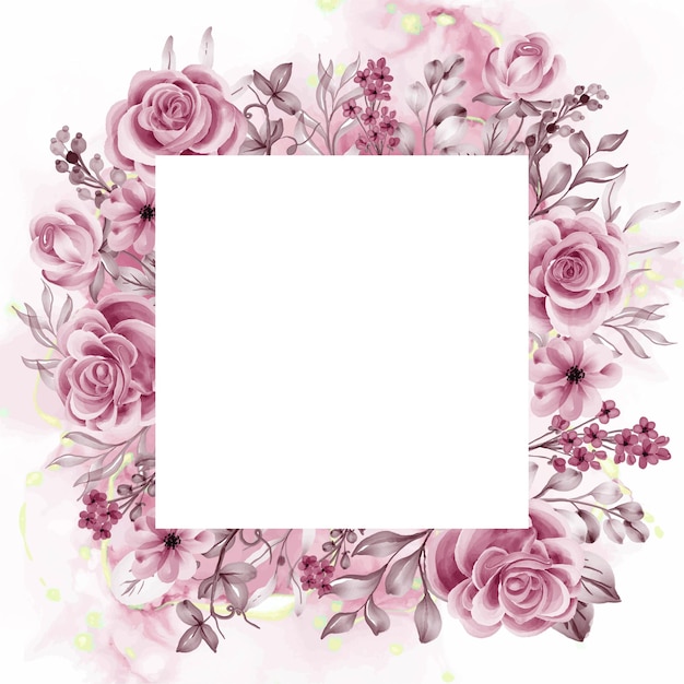 Fondo de acuarela de flores y hojas de oro rosa con espacio en blanco