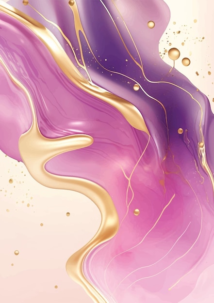 Fondo de acuarela líquida rosa y púrpura con vector dorado