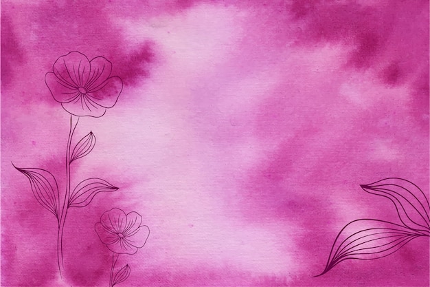 Fondo acuarela magenta con flores dibujadas a mano