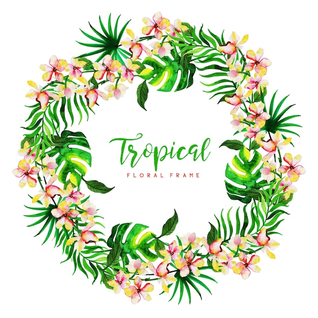 Fondo acuarela marco floral tropical