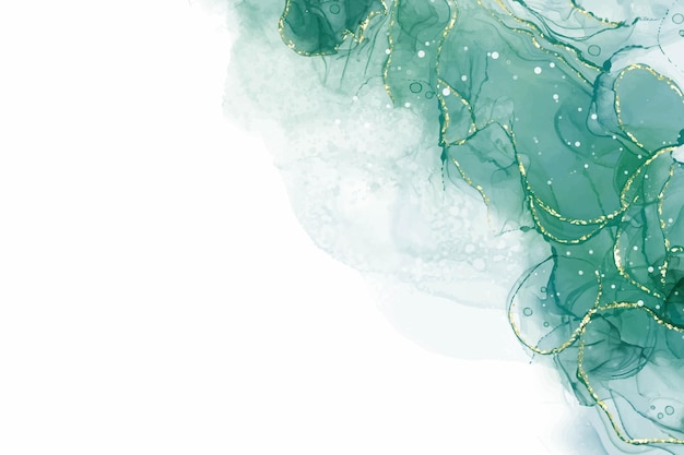 Fondo de acuarela de mármol líquido de menta cyan pastel con líneas doradas y manchas de pincel Teal turquesa con tinta de alcohol con efecto de dibujo Ilustración vectorial telón de fondo acuarela invitación de boda