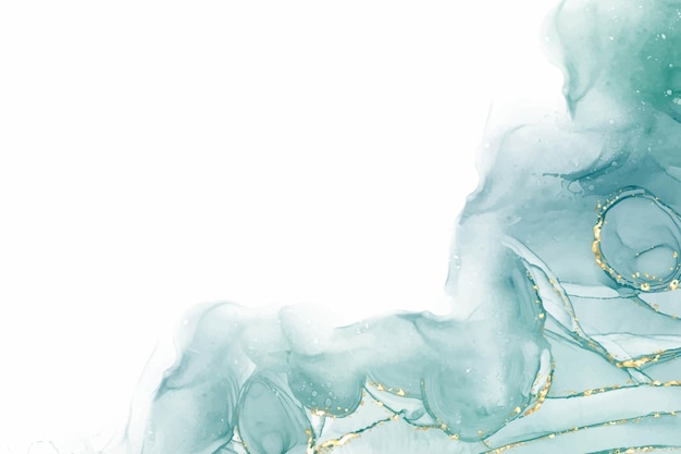 Fondo de acuarela de mármol líquido de menta cyan pastel con líneas doradas y manchas de pincel Teal turquesa con tinta de alcohol con efecto de dibujo Ilustración vectorial telón de fondo acuarela invitación de boda