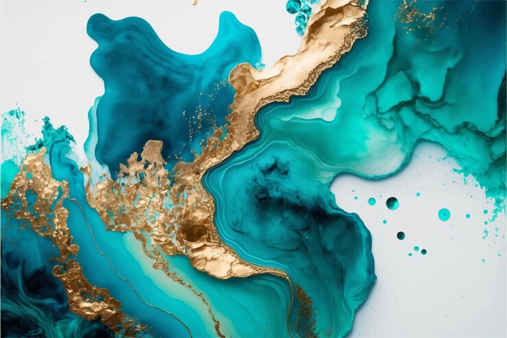 Fondo de acuarela de mármol líquido de menta cyan pastel con líneas doradas y manchas de pincel Teal turquesa con tinta de alcohol con efecto de dibujo Ilustración vectorial telón de fondo acuarela invitación de boda