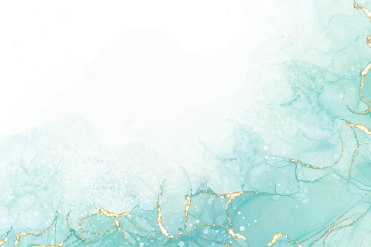 Fondo de acuarela de mármol líquido de menta cyan pastel con líneas doradas y manchas de pincel Teal turquesa con tinta de alcohol con efecto de dibujo Ilustración vectorial telón de fondo acuarela invitación de boda