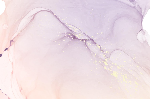 Fondo de acuarela moderno con ondas de tinta púrpura y rosa abstracta y salpicaduras doradas