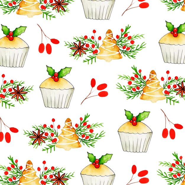 Fondo de acuarela de Navidad patrón