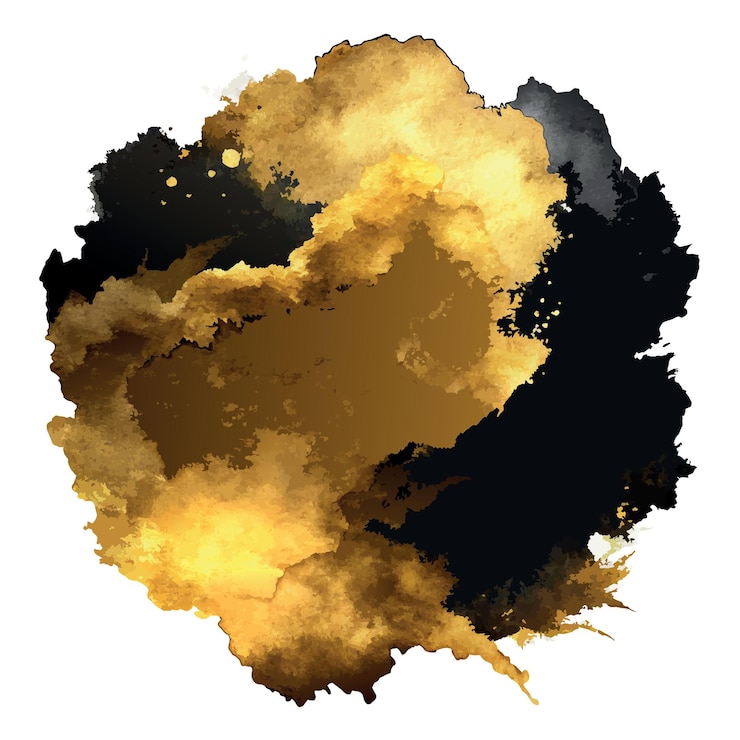 Vector fondo de acuarela negra abstracta para el diseño de decoración con textura dorada