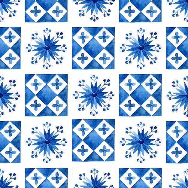 Fondo de acuarela de patrones sin fisuras de azulejos mediterráneos