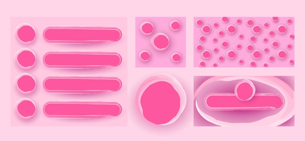 Fondo de acuarela rosa y púrpura de capa de círculo 3D abstracto. Establecer formas geométricas.