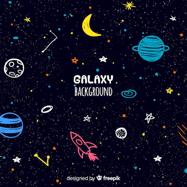 Vector fondo adorable de galaxia dibujado a mano