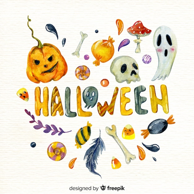 Vector fondo adorable de halloween en acuarela