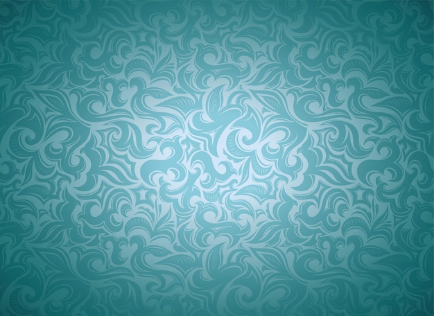 Vector fondo de aguamarina ciánica azul turquesa vintage damasco con elementos florales en estilo gótico