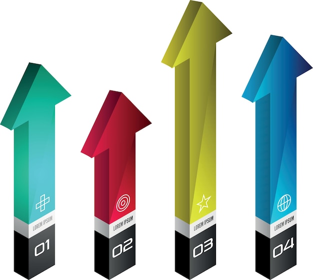 Fondo aislado de flechas de colores 3D