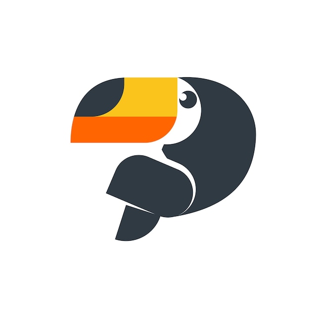 Fondo aislado de plantilla de logotipo vectorial de estilo plano de tucán. icono de aves tropicales