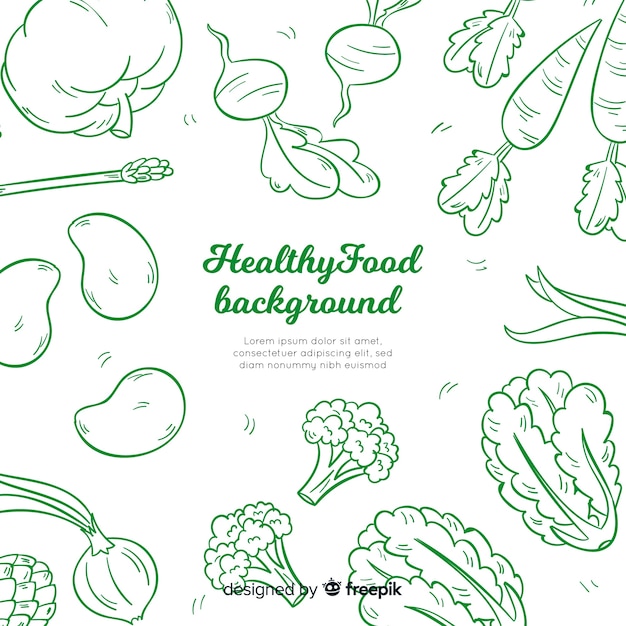 Fondo de alimentos saludables dibujados a mano