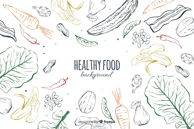 Fondo de alimentos saludables dibujados a mano