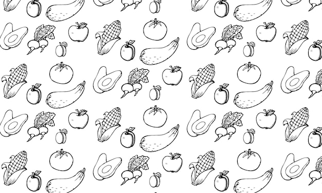 Fondo de alimentos vegetales de patrones sin fisuras Alimentación saludable tomate ajo zanahoria pimienta