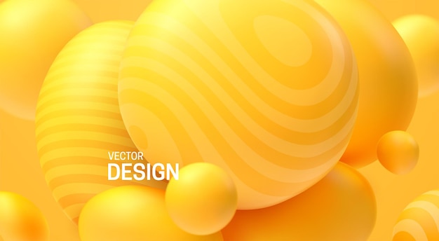 Vector fondo amarillo abstracto con esferas 3d dinámicas