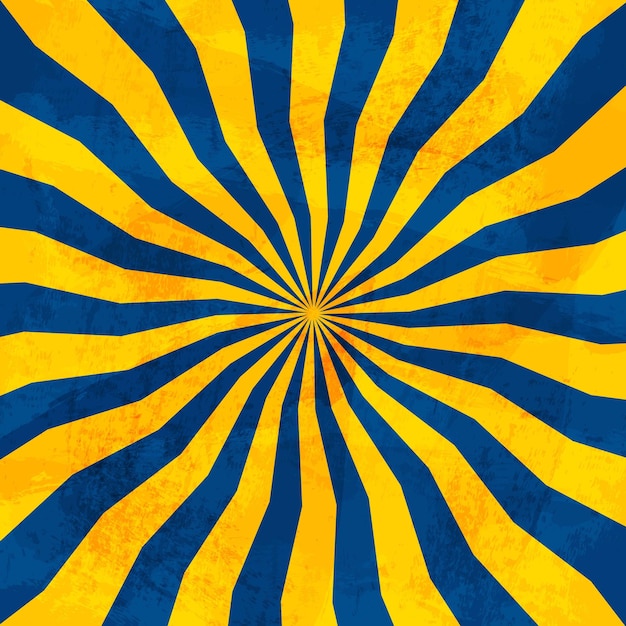 Fondo amarillo azul rayos de sol retro grunge años 60 años 70 explosión fondo vectorial