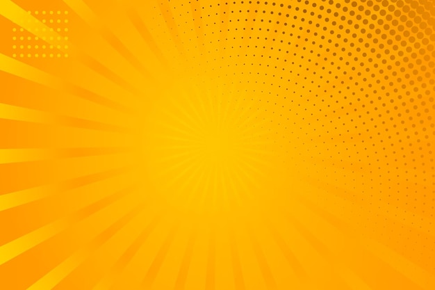 Fondo amarillo cómico de arte pop con gradiente de rayos de medio tono