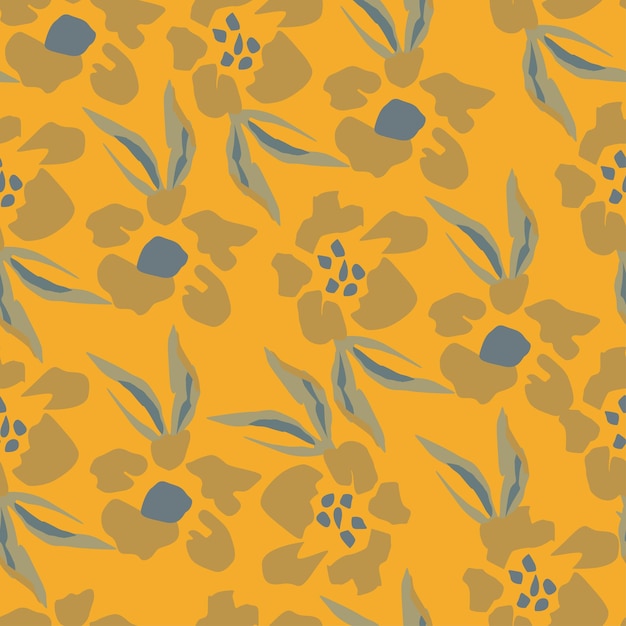 un fondo amarillo con flores y hojas azules