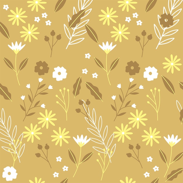 un fondo amarillo con flores y hojas